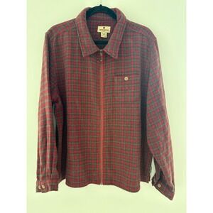 Woolrich Womens XL Ruby‎ Red 2042 Plaid Full Zip Flannel Shirt Jacket Wool Blend